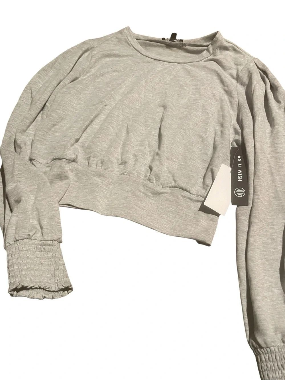 As U Wish Light Gray Cropped Long Sleeve Top new with tags sz large